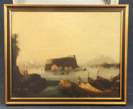 Neapolitan School Views of the Bay of Naples and Vesuvius, and Capri 19.5 x 24.5in.